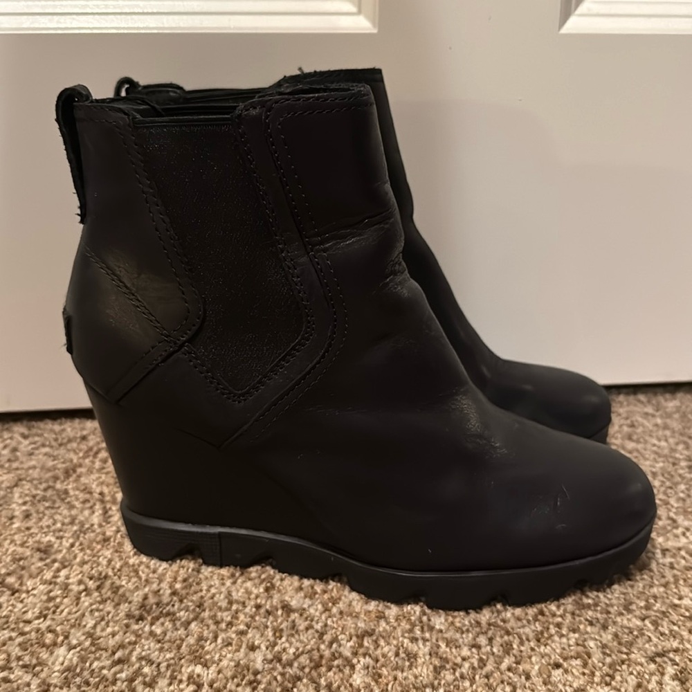 Sorel Joan of Artic Wedge Booties - Black Leather 9.5
